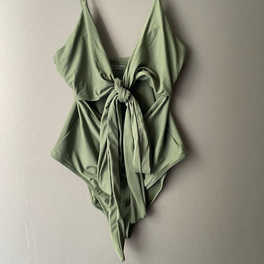 AERIE sz M Olive green midriff cut out‎ front tie swimsuit - Picture 7 of 11